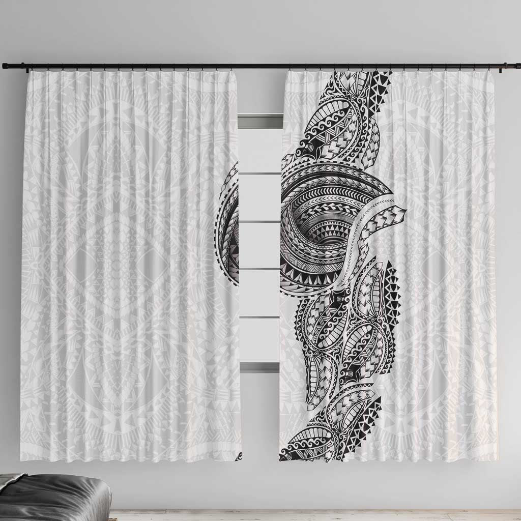 Traditional Polynesian Art Tattoos Window Curtain White Color LT03 With Hooks White - Polynesian Pride