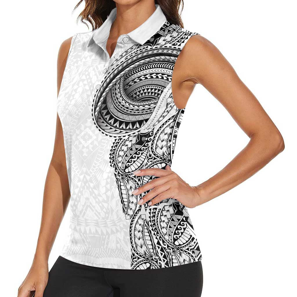 Traditional Polynesian Art Tattoos Women Sleeveless Polo Shirt White Color - Polynesian Pride