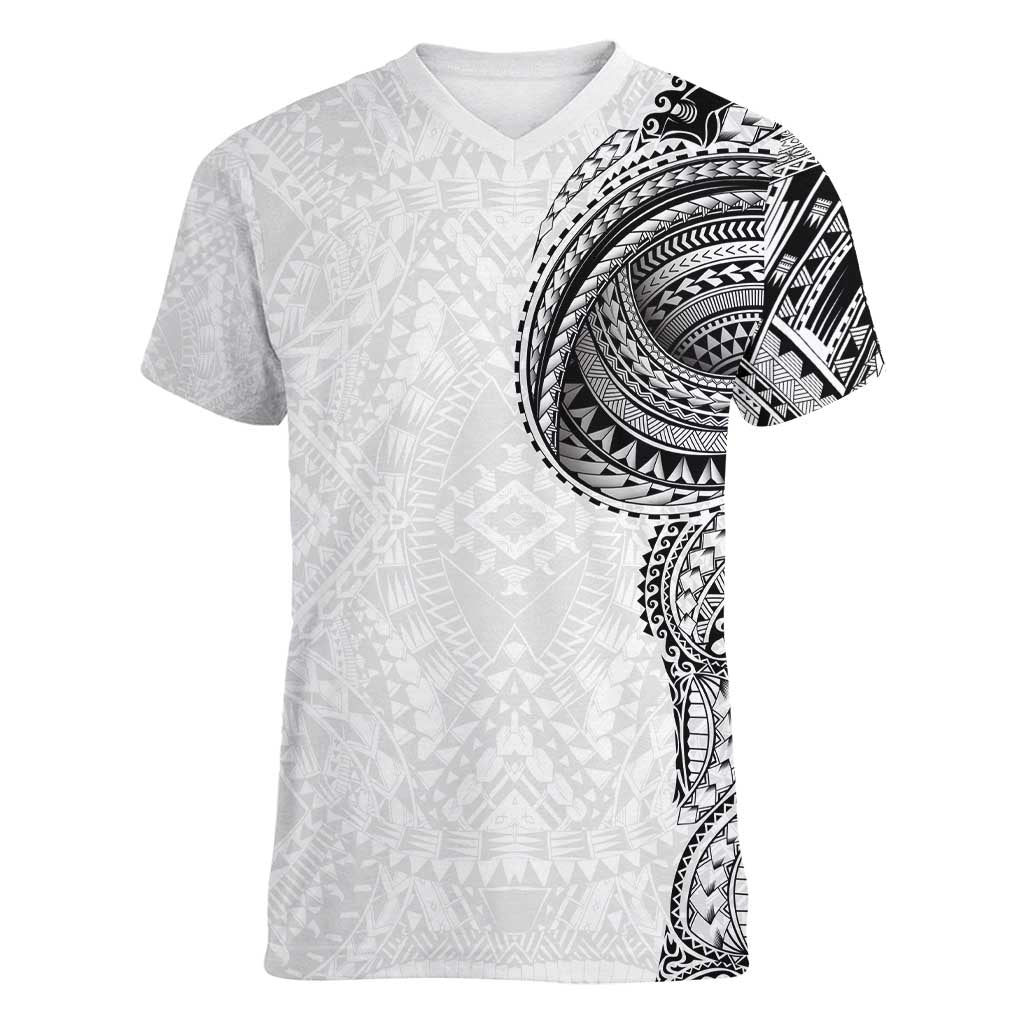 Traditional Polynesian Art Tattoos Women V-Neck T-Shirt White Color LT03 Female White - Polynesian Pride