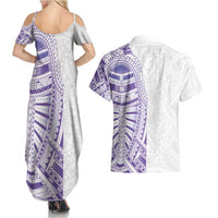 Traditional Polynesian Art Tattoos Couples Matching Summer Maxi Dress and Hawaiian Shirt Purple Color LT03 - Polynesian Pride