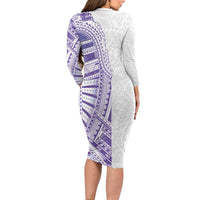 Traditional Polynesian Art Tattoos Family Matching Long Sleeve Bodycon Dress and Hawaiian Shirt Purple Color LT03 - Polynesian Pride