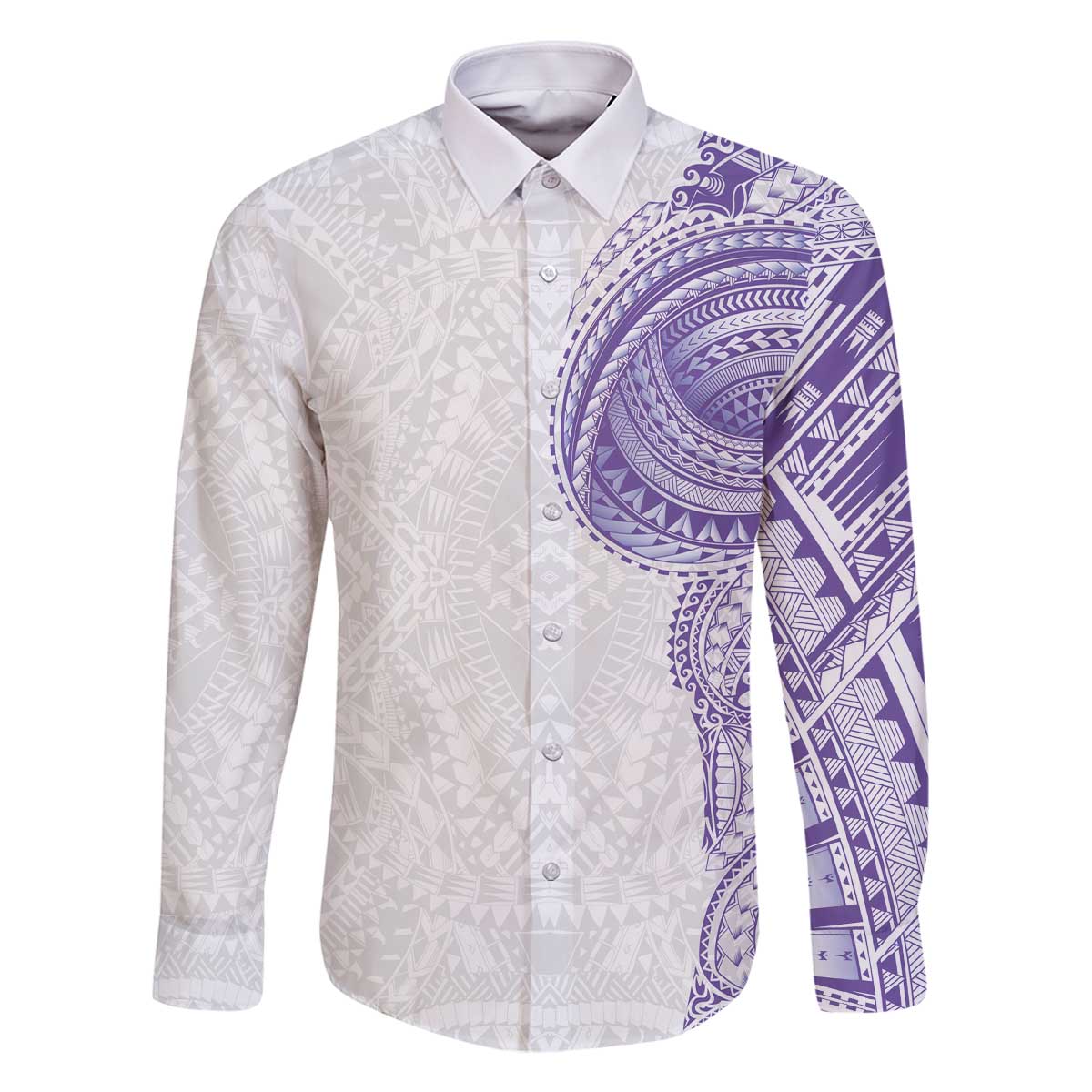 Traditional Polynesian Art Tattoos Family Matching Off The Shoulder Long Sleeve Dress and Hawaiian Shirt Purple Color LT03 Dad's Shirt - Long Sleeve Purple - Polynesian Pride