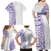 Traditional Polynesian Art Tattoos Family Matching Off Shoulder Maxi Dress and Hawaiian Shirt Purple Color LT03 - Polynesian Pride