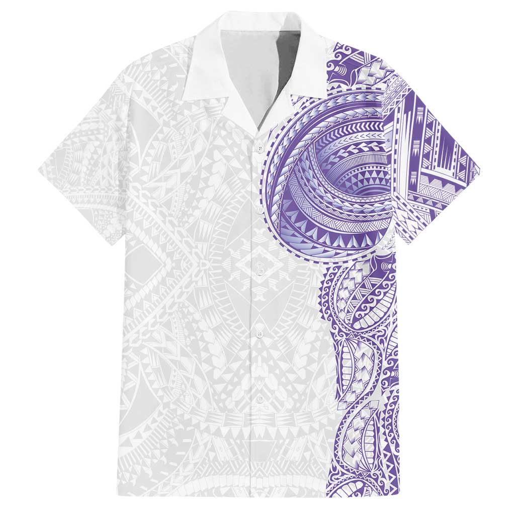 Traditional Polynesian Art Tattoos Family Matching Off Shoulder Maxi Dress and Hawaiian Shirt Purple Color LT03 Dad's Shirt - Short Sleeve Purple - Polynesian Pride