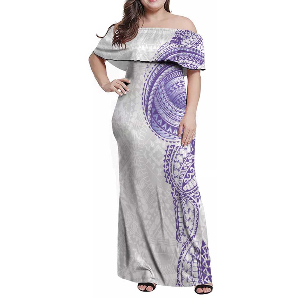 Traditional Polynesian Art Tattoos Family Matching Off Shoulder Maxi Dress and Hawaiian Shirt Purple Color LT03 Mom's Dress Purple - Polynesian Pride