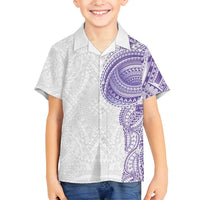 Traditional Polynesian Art Tattoos Family Matching Off Shoulder Maxi Dress and Hawaiian Shirt Purple Color LT03 Son's Shirt Purple - Polynesian Pride