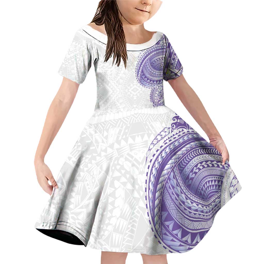 Traditional Polynesian Art Tattoos Family Matching Off Shoulder Short Dress and Hawaiian Shirt Purple Color LT03 Daughter's Dress Purple - Polynesian Pride