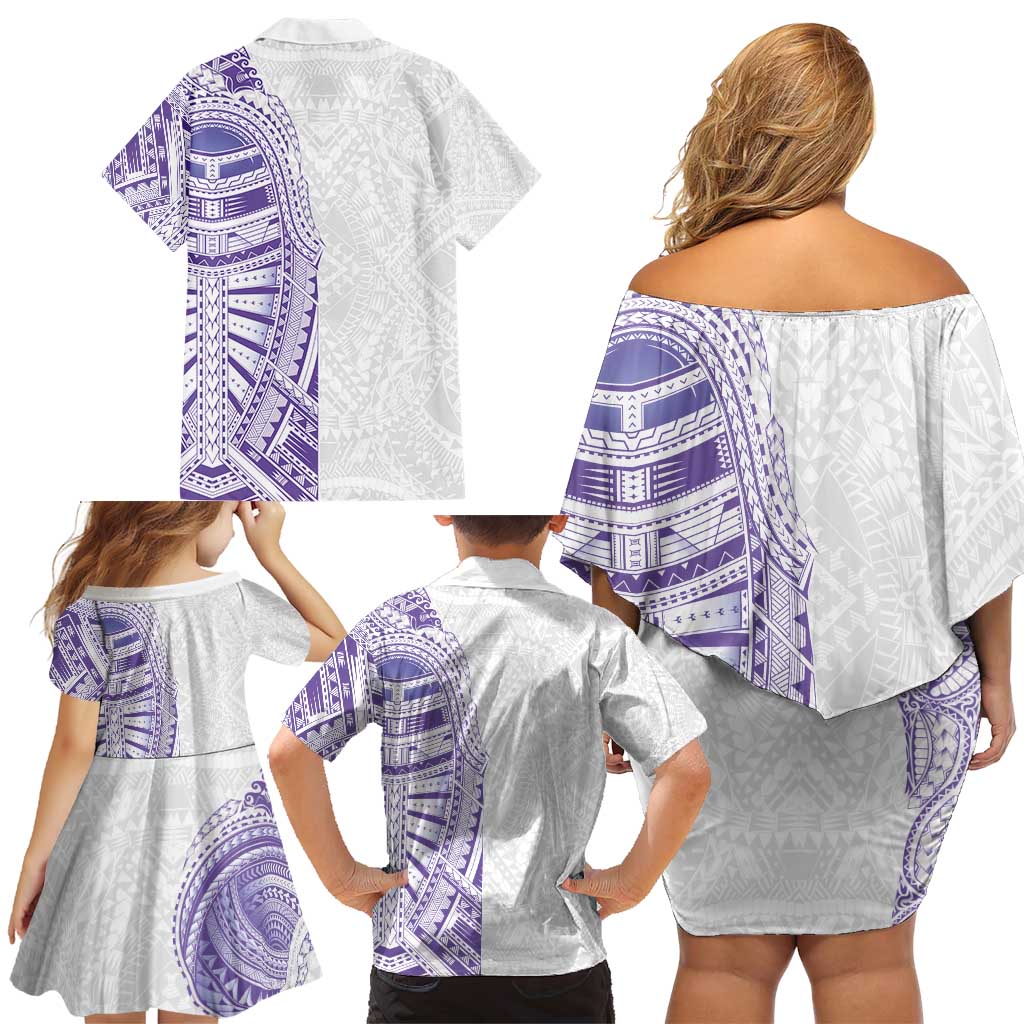 Traditional Polynesian Art Tattoos Family Matching Off Shoulder Short Dress and Hawaiian Shirt Purple Color LT03 - Polynesian Pride