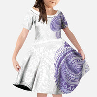 Traditional Polynesian Art Tattoos Family Matching Puletasi and Hawaiian Shirt Purple Color LT03 Daughter's Dress Purple - Polynesian Pride