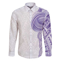 Traditional Polynesian Art Tattoos Family Matching Short Sleeve Bodycon Dress and Hawaiian Shirt Purple Color LT03 Dad's Shirt - Long Sleeve Purple - Polynesian Pride