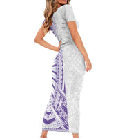 Traditional Polynesian Art Tattoos Family Matching Short Sleeve Bodycon Dress and Hawaiian Shirt Purple Color LT03 - Polynesian Pride