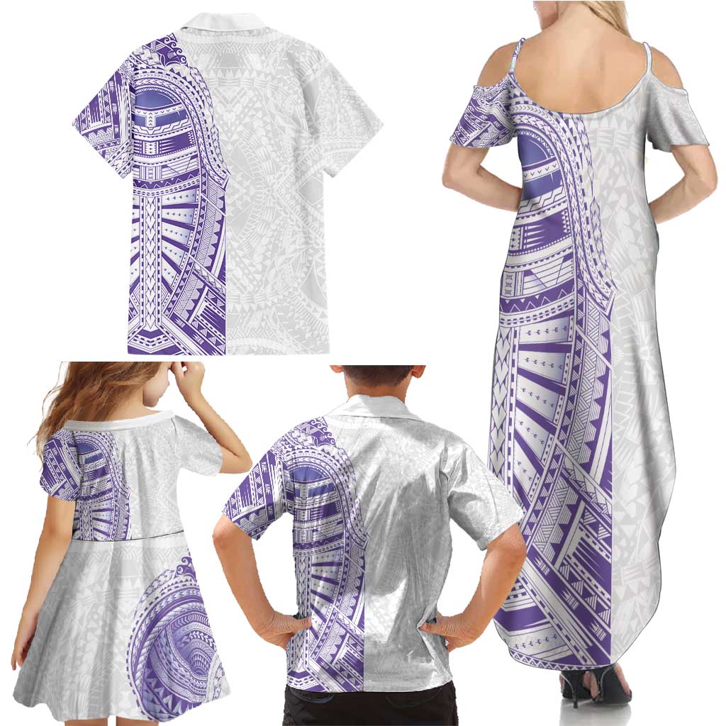 Traditional Polynesian Art Tattoos Family Matching Summer Maxi Dress and Hawaiian Shirt Purple Color LT03 - Polynesian Pride