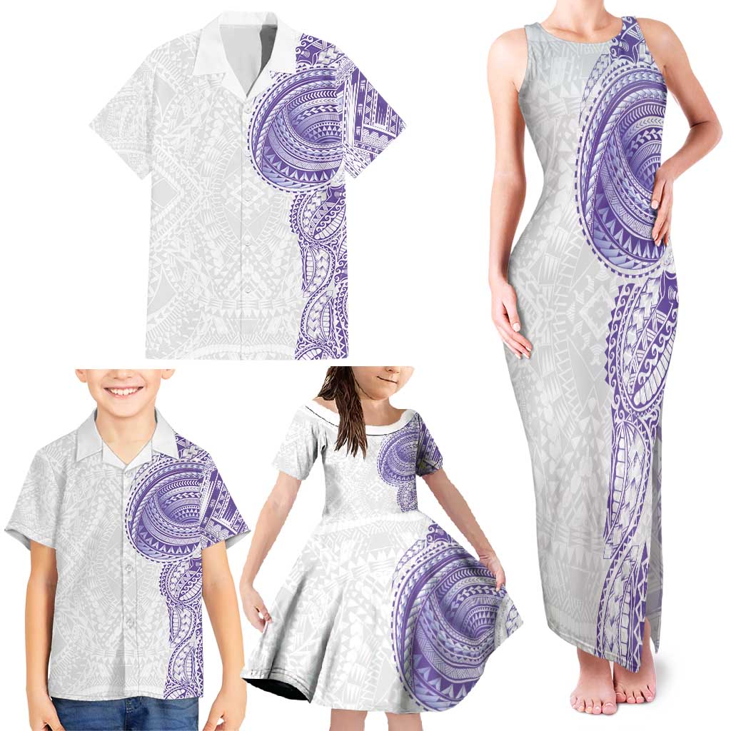 Traditional Polynesian Art Tattoos Family Matching Tank Maxi Dress and Hawaiian Shirt Purple Color LT03 - Polynesian Pride