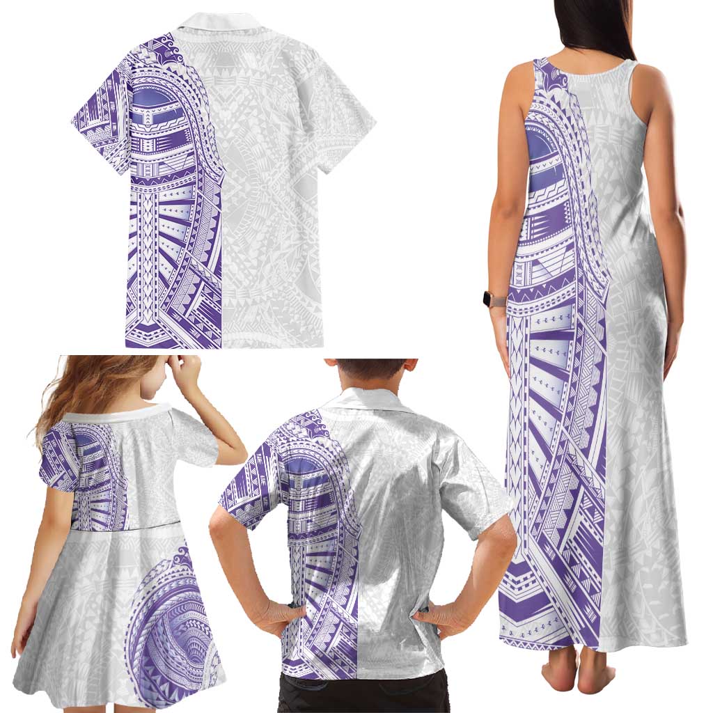 Traditional Polynesian Art Tattoos Family Matching Tank Maxi Dress and Hawaiian Shirt Purple Color LT03 - Polynesian Pride