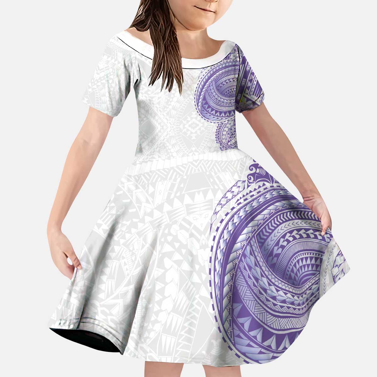 Traditional Polynesian Art Tattoos Kid Short Sleeve Dress Purple Color LT03 KID Purple - Polynesian Pride