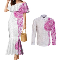 Traditional Polynesian Art Tattoos Couples Matching Mermaid Dress and Long Sleeve Button Shirt Pink Color - Polynesian Pride