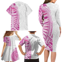 Traditional Polynesian Art Tattoos Family Matching Long Sleeve Bodycon Dress and Hawaiian Shirt Pink Color LT03 - Polynesian Pride