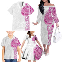 Traditional Polynesian Art Tattoos Family Matching Off The Shoulder Long Sleeve Dress and Hawaiian Shirt Pink Color LT03 - Polynesian Pride