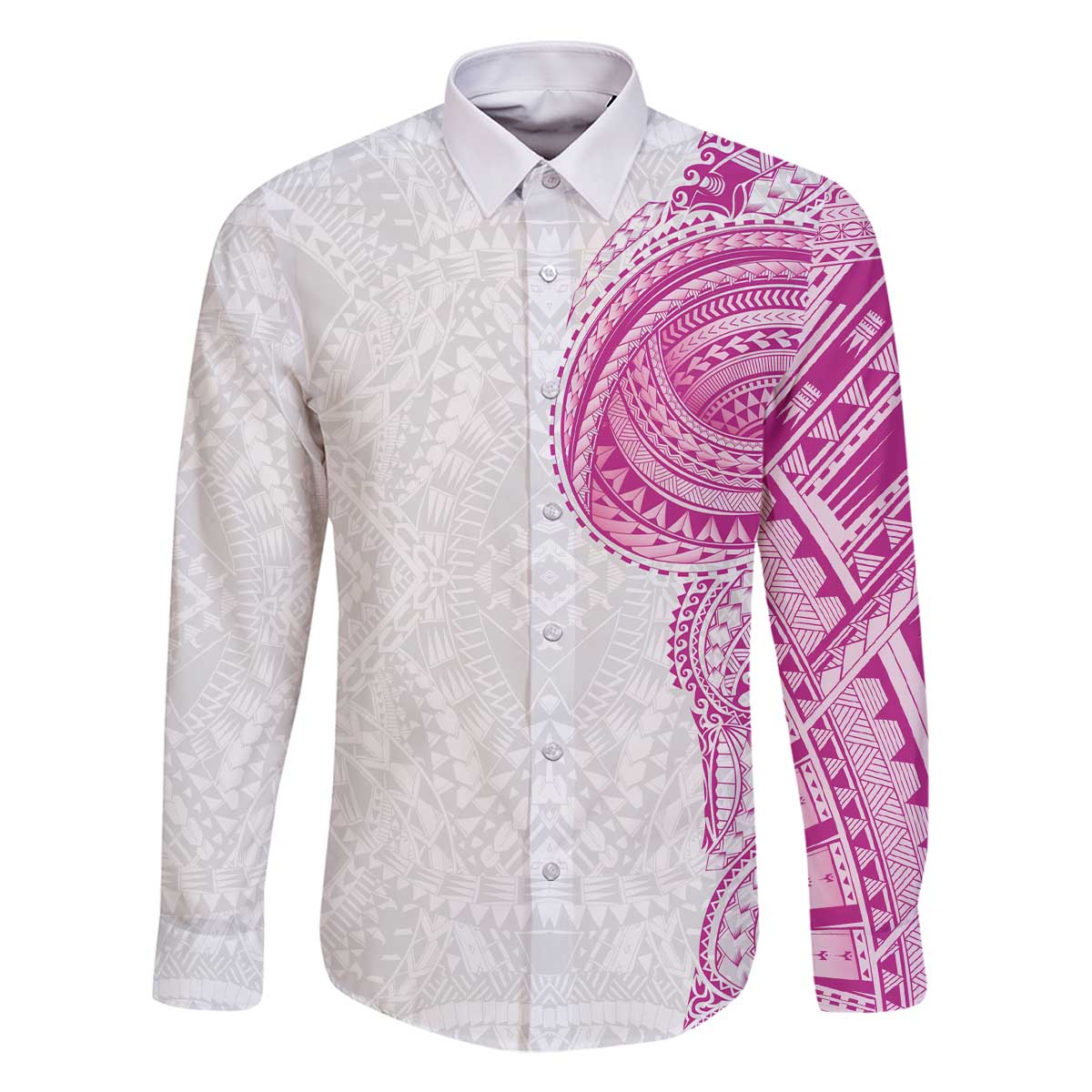 Traditional Polynesian Art Tattoos Family Matching Off The Shoulder Long Sleeve Dress and Hawaiian Shirt Pink Color LT03 Dad's Shirt - Long Sleeve Pink - Polynesian Pride