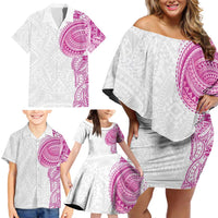 Traditional Polynesian Art Tattoos Family Matching Off Shoulder Short Dress and Hawaiian Shirt Pink Color LT03 - Polynesian Pride
