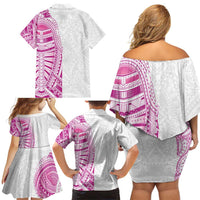 Traditional Polynesian Art Tattoos Family Matching Off Shoulder Short Dress and Hawaiian Shirt Pink Color LT03 - Polynesian Pride