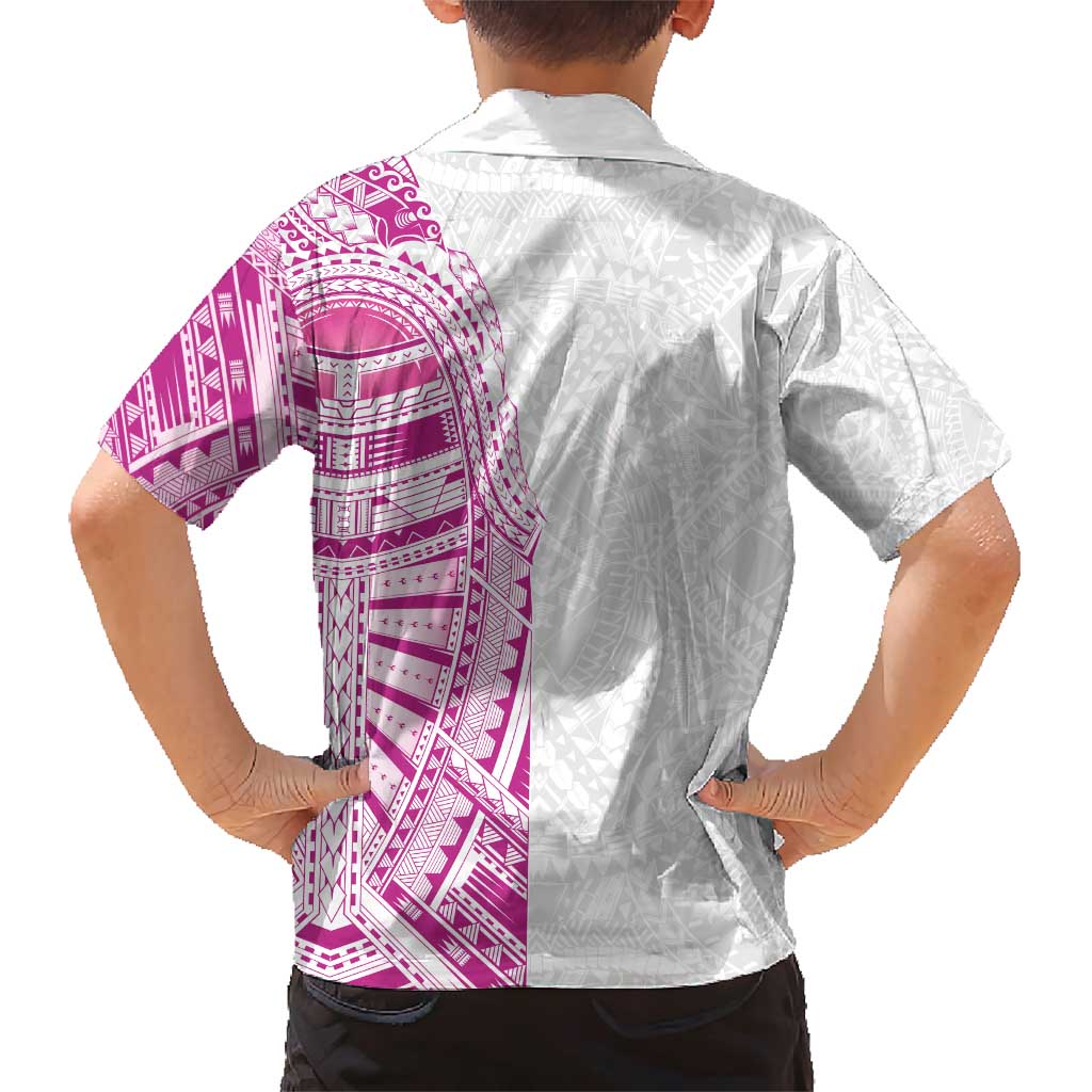 Traditional Polynesian Art Tattoos Family Matching Short Sleeve Bodycon Dress and Hawaiian Shirt Pink Color LT03 - Polynesian Pride
