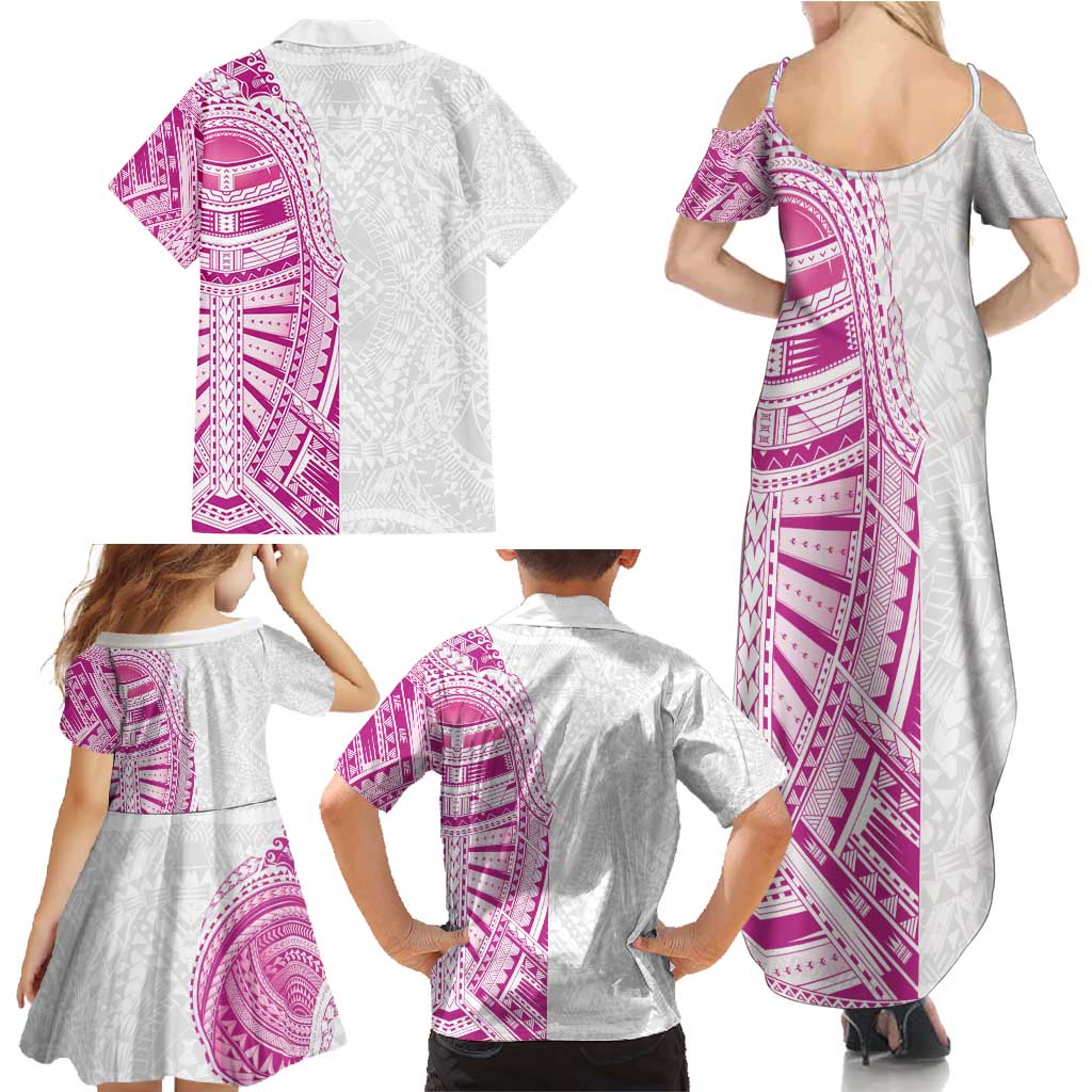 Traditional Polynesian Art Tattoos Family Matching Summer Maxi Dress and Hawaiian Shirt Pink Color LT03 - Polynesian Pride