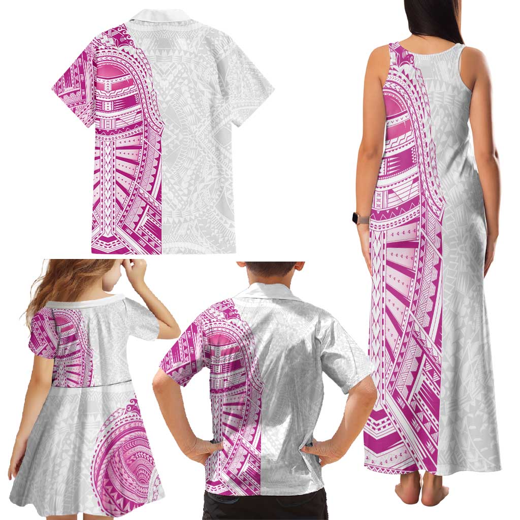 Traditional Polynesian Art Tattoos Family Matching Tank Maxi Dress and Hawaiian Shirt Pink Color LT03 - Polynesian Pride