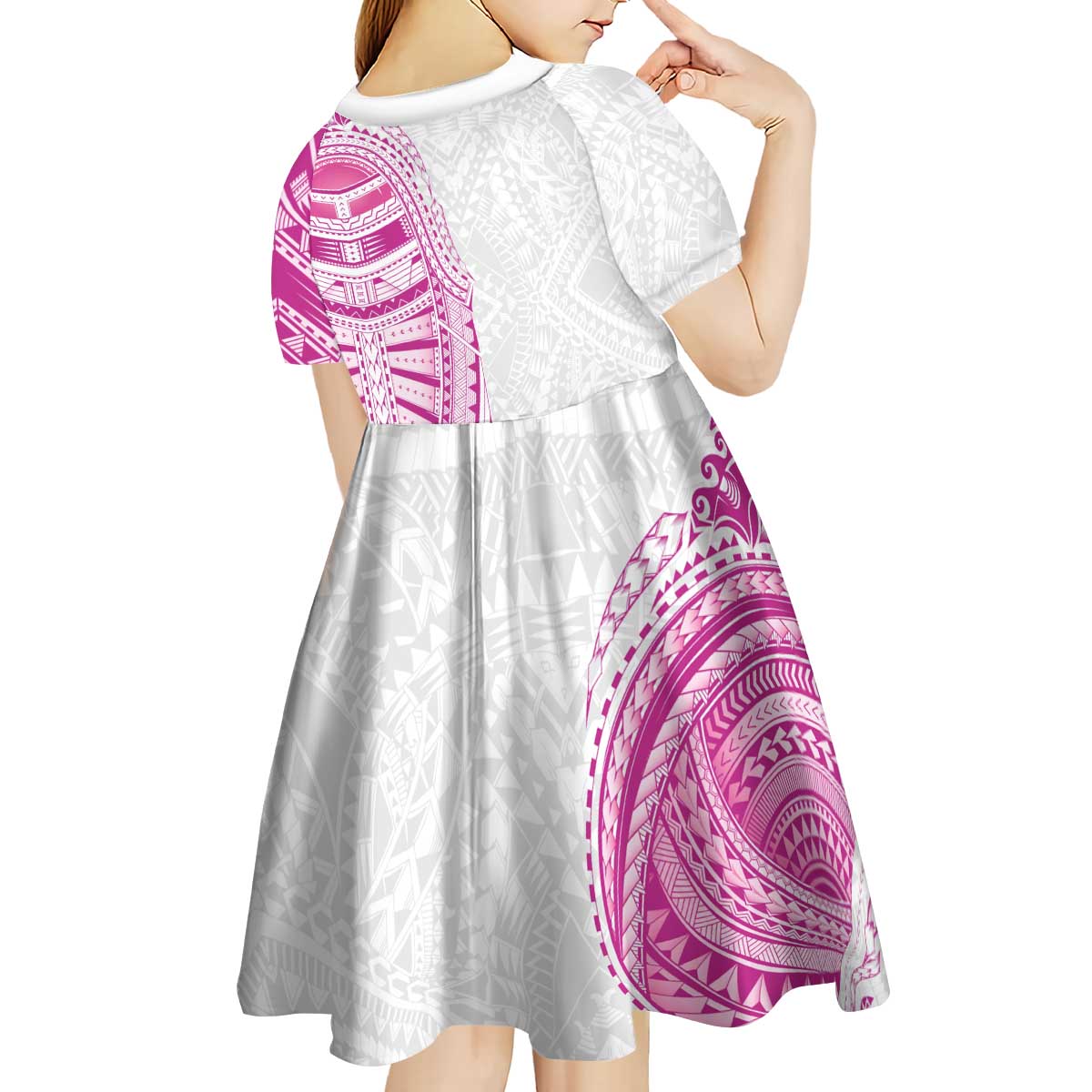 Traditional Polynesian Art Tattoos Kid Short Sleeve Dress Pink Color - Polynesian Pride