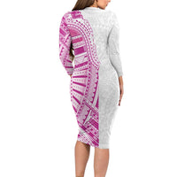 Traditional Polynesian Art Tattoos Long Sleeve Bodycon Dress Pink Color LT03 - Polynesian Pride