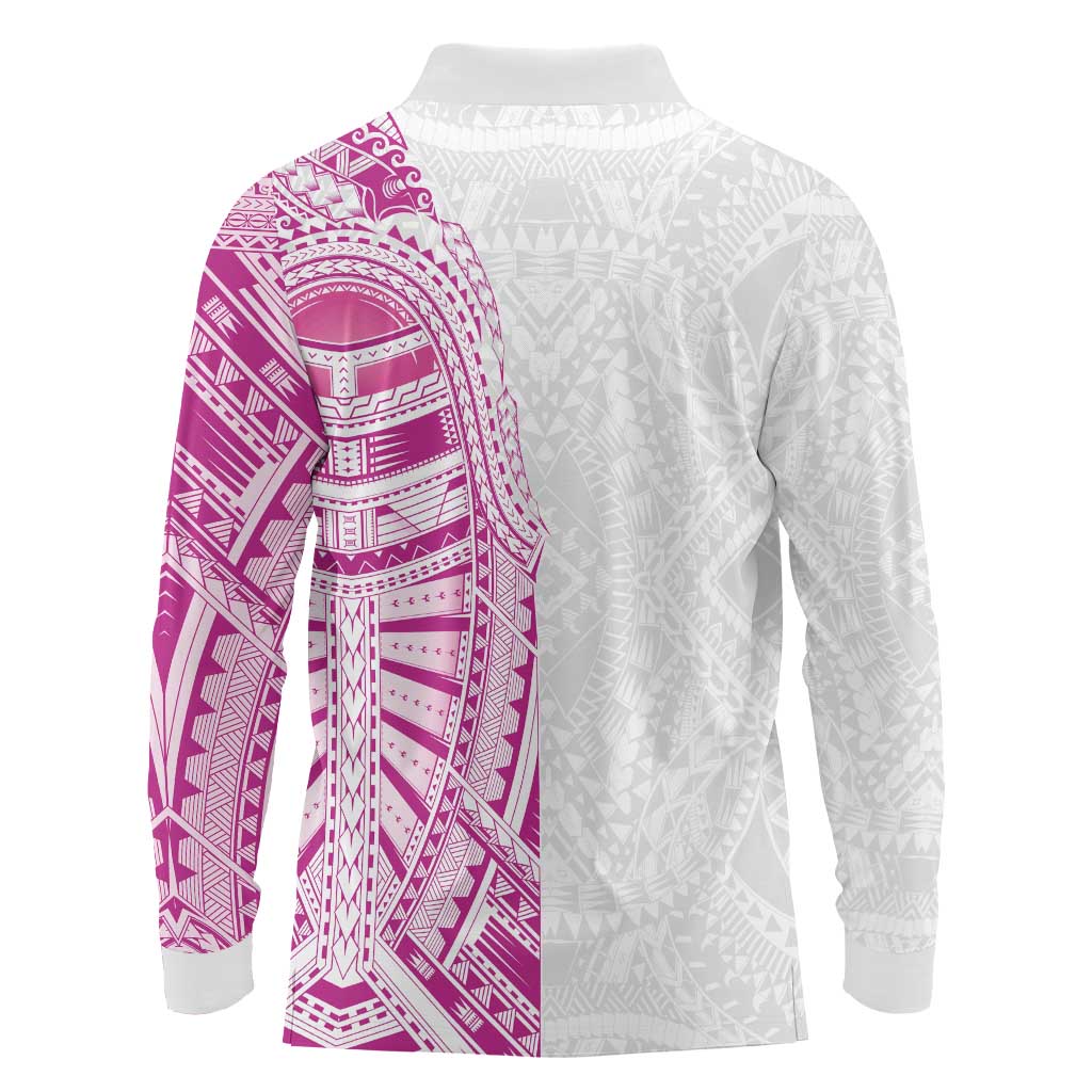 Traditional Polynesian Art Tattoos Long Sleeve Polo Shirt Pink Color LT03 - Polynesian Pride