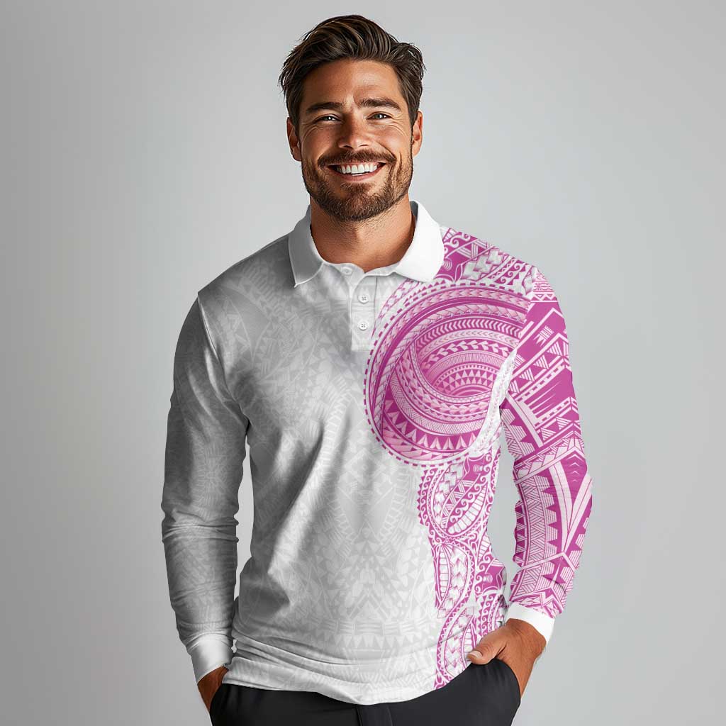 Traditional Polynesian Art Tattoos Long Sleeve Polo Shirt Pink Color LT03 - Polynesian Pride