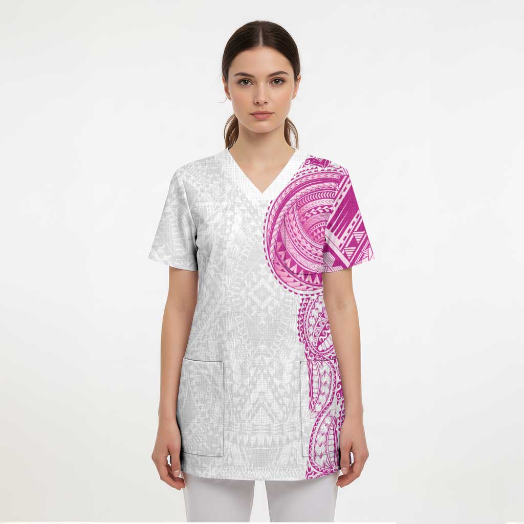 Traditional Polynesian Art Tattoos Scrub Top Pink Color - Polynesian Pride