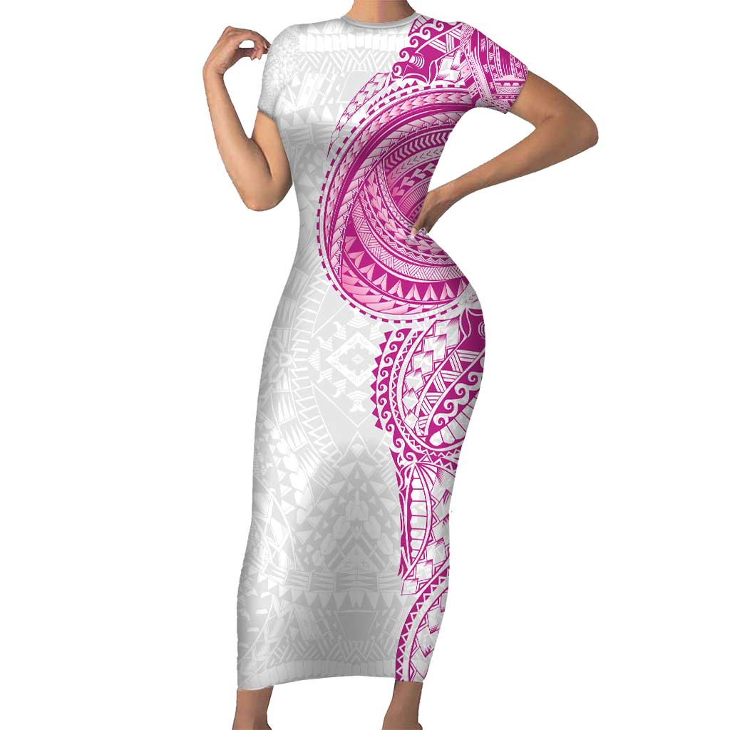 Traditional Polynesian Art Tattoos Short Sleeve Bodycon Dress Pink Color - Polynesian Pride
