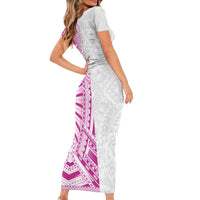 Traditional Polynesian Art Tattoos Short Sleeve Bodycon Dress Pink Color - Polynesian Pride