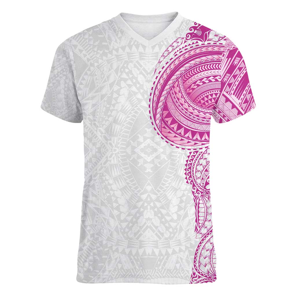 Traditional Polynesian Art Tattoos Women V-Neck T-Shirt Pink Color LT03 Female Pink - Polynesian Pride