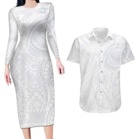 Lotu Tamaiti Couples Matching Long Sleeve Bodycon Dress and Hawaiian Shirt Traditional Samoan Art Tattoos LT03 White - Polynesian Pride