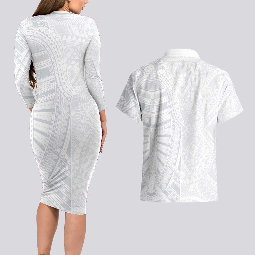 Lotu Tamaiti Couples Matching Long Sleeve Bodycon Dress and Hawaiian Shirt Traditional Samoan Art Tattoos LT03 - Polynesian Pride