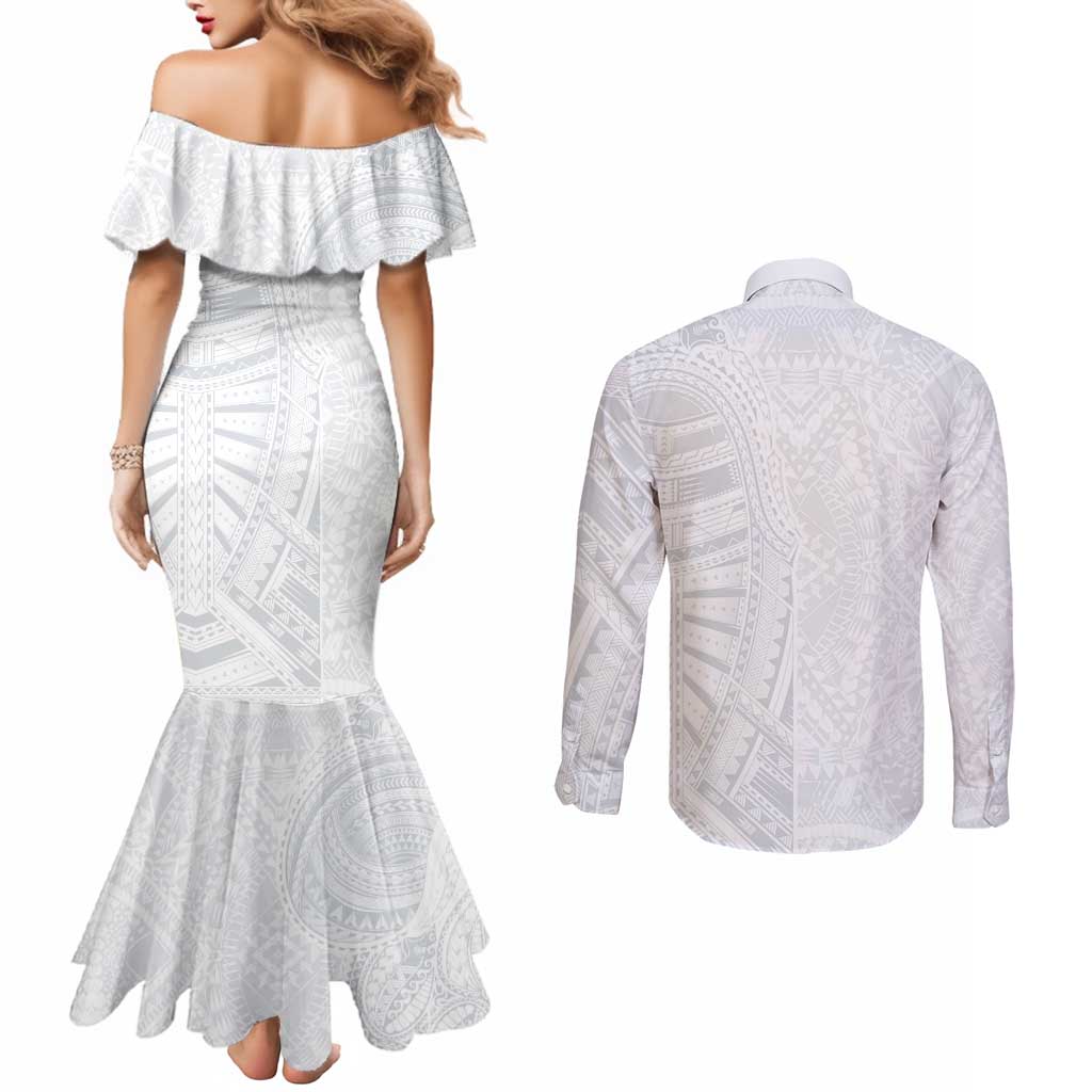 Lotu Tamaiti Couples Matching Mermaid Dress and Long Sleeve Button Shirt Traditional Samoan Art Tattoos LT03 - Polynesian Pride
