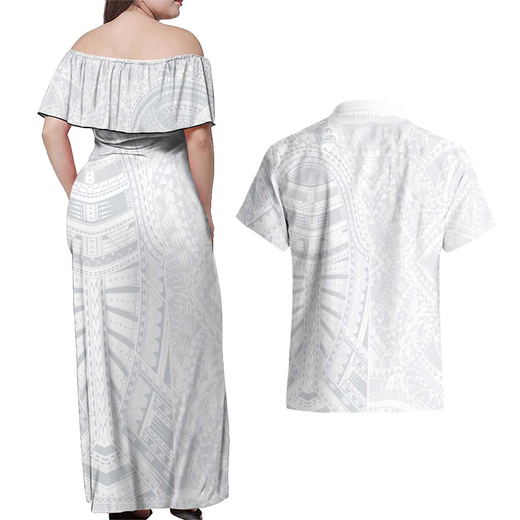 Lotu Tamaiti Couples Matching Off Shoulder Maxi Dress and Hawaiian Shirt Traditional Samoan Art Tattoos LT03 - Polynesian Pride