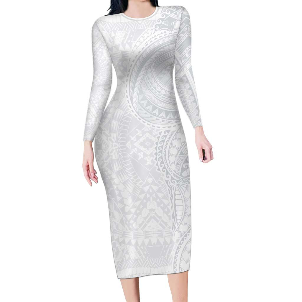 Lotu Tamaiti Family Matching Long Sleeve Bodycon Dress and Hawaiian Shirt Traditional Samoan Art Tattoos LT03 Mom's Dress White - Polynesian Pride