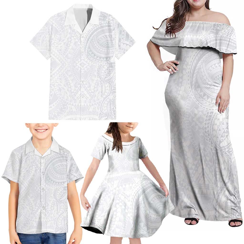 Lotu Tamaiti Family Matching Off Shoulder Maxi Dress and Hawaiian Shirt Traditional Samoan Art Tattoos LT03 - Polynesian Pride