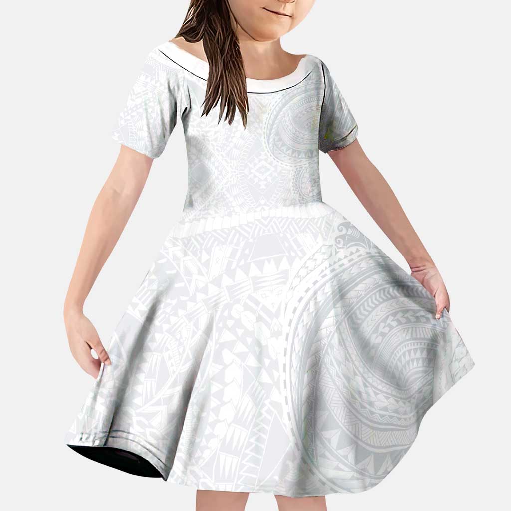 Lotu Tamaiti Family Matching Puletasi and Hawaiian Shirt Traditional Samoan Art Tattoos LT03 Daughter's Dress White - Polynesian Pride