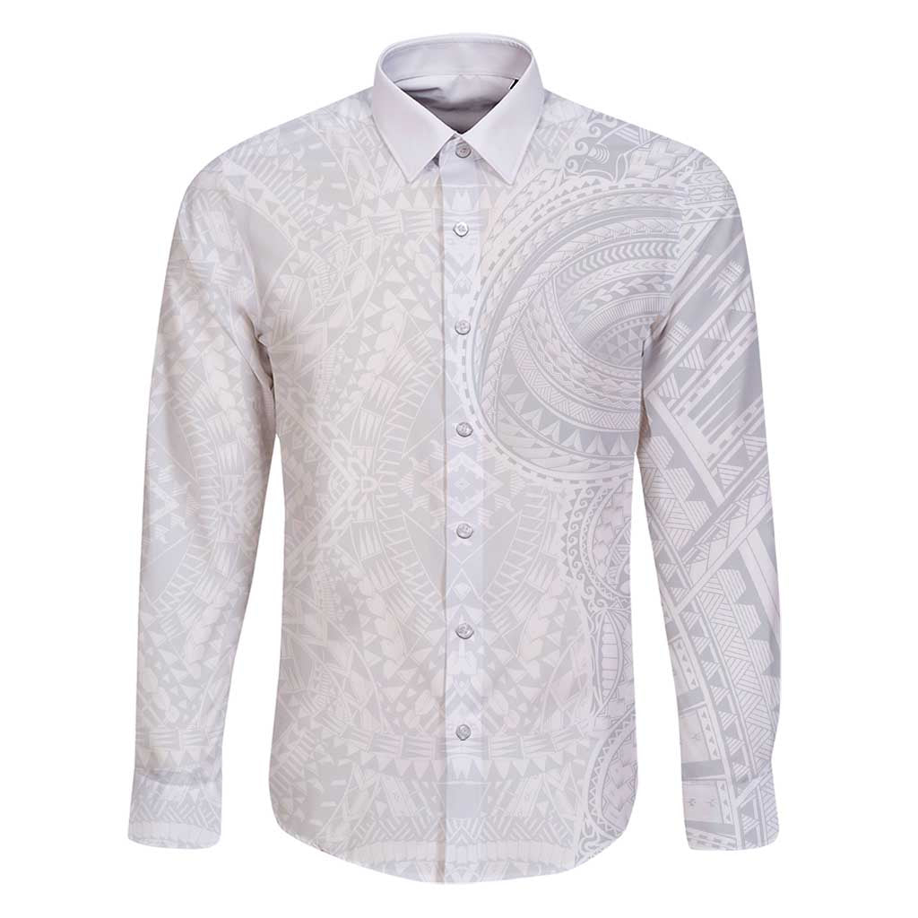 Lotu Tamaiti Family Matching Puletasi and Hawaiian Shirt Traditional Samoan Art Tattoos LT03 Dad's Shirt - Long Sleeve White - Polynesian Pride