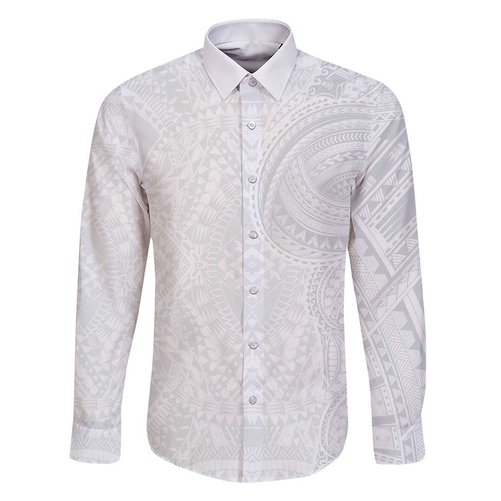 Lotu Tamaiti Family Matching Short Sleeve Bodycon Dress and Hawaiian Shirt Traditional Samoan Art Tattoos LT03 Dad's Shirt - Long Sleeve White - Polynesian Pride