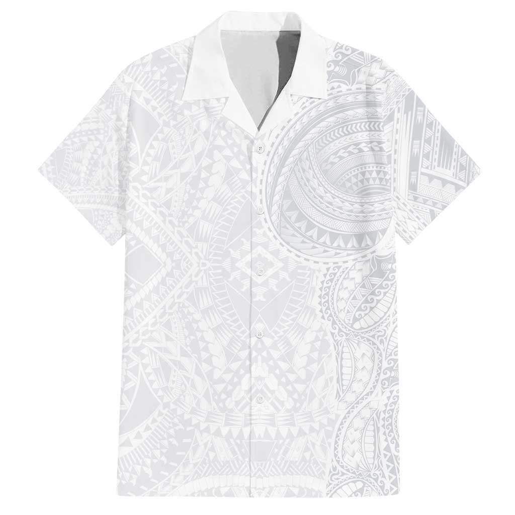 Lotu Tamaiti Family Matching Summer Maxi Dress and Hawaiian Shirt Traditional Samoan Art Tattoos LT03 Dad's Shirt - Short Sleeve White - Polynesian Pride