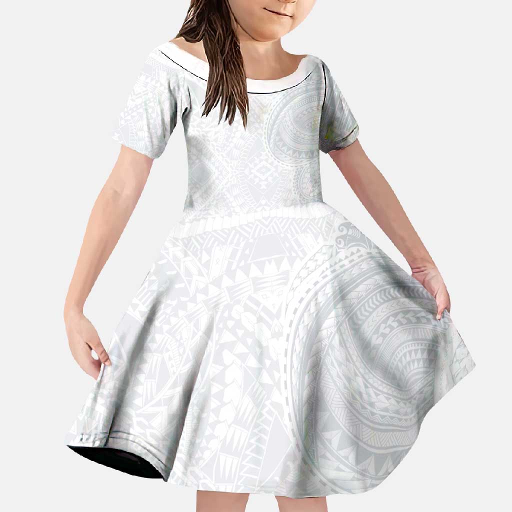 Lotu Tamaiti Family Matching Tank Maxi Dress and Hawaiian Shirt Traditional Samoan Art Tattoos LT03 Daughter's Dress White - Polynesian Pride