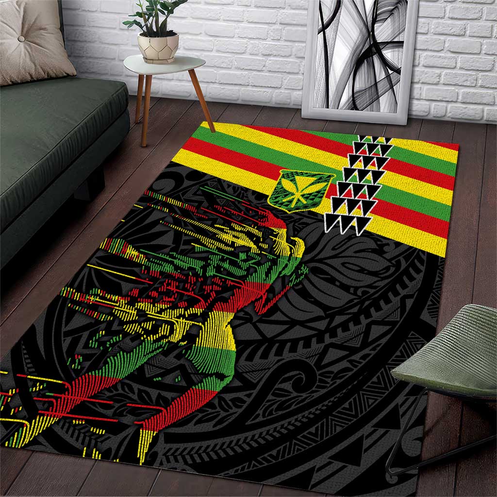Kanaka Maoli Running Area Rug Kakau Pattern with Kanaka Maoli Flag Color LT03 Black - Polynesian Pride