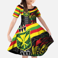 Kanaka Maoli Running Family Matching Long Sleeve Bodycon Dress and Hawaiian Shirt Kakau Pattern with Kanaka Maoli Flag Color LT03 Daughter's Dress Black - Polynesian Pride