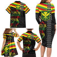 Kanaka Maoli Running Family Matching Long Sleeve Bodycon Dress and Hawaiian Shirt Kakau Pattern with Kanaka Maoli Flag Color LT03 - Polynesian Pride